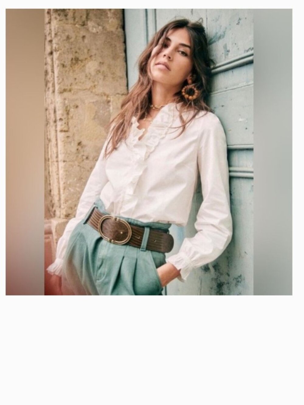 Sezane White Ruffled Long-Sleeve Blouse